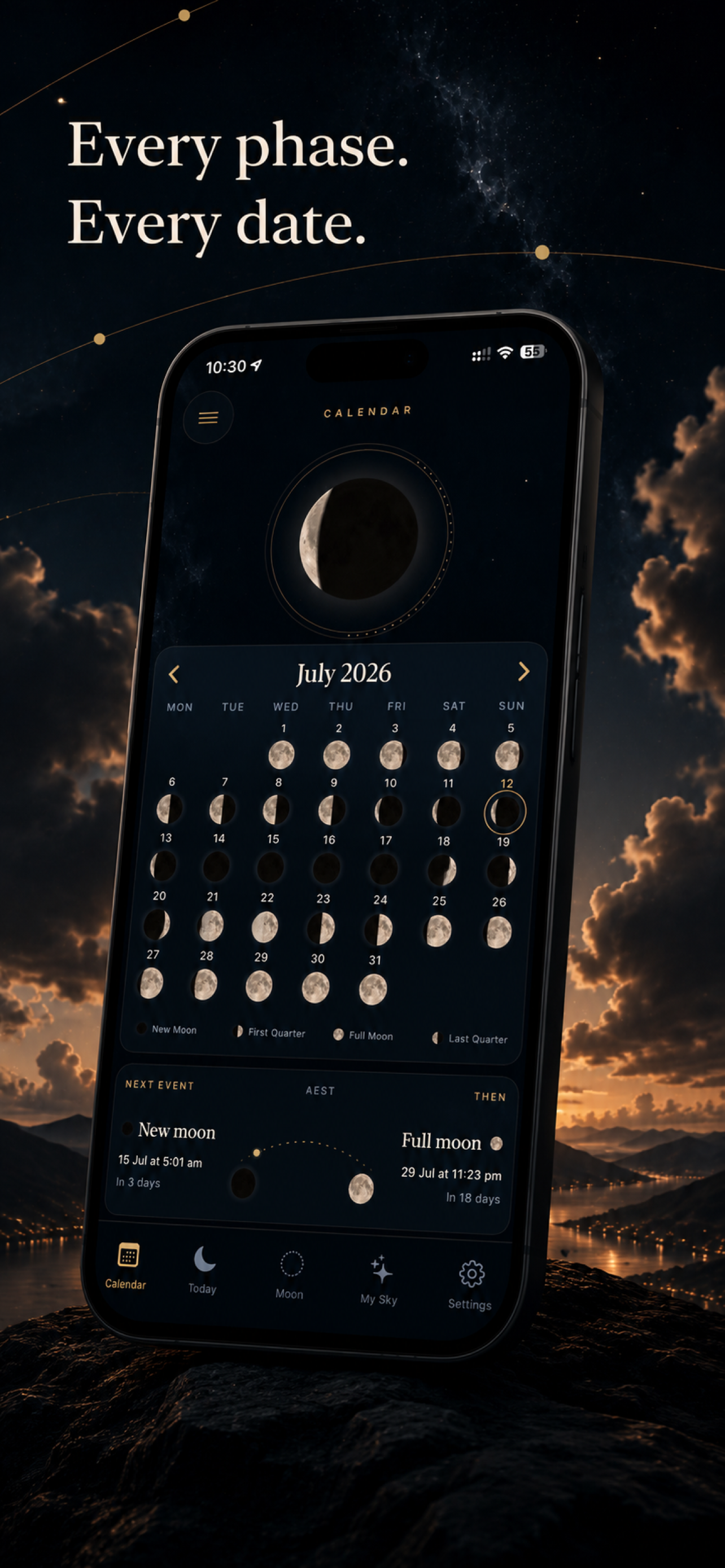 MoonPath monthly lunar calendar